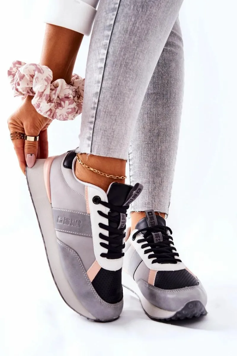 Sale Sportowe Buty Memory Foam Big Star II274398 Szaro-Czarne Damskie Trampki Damskie Big Star|Big Star