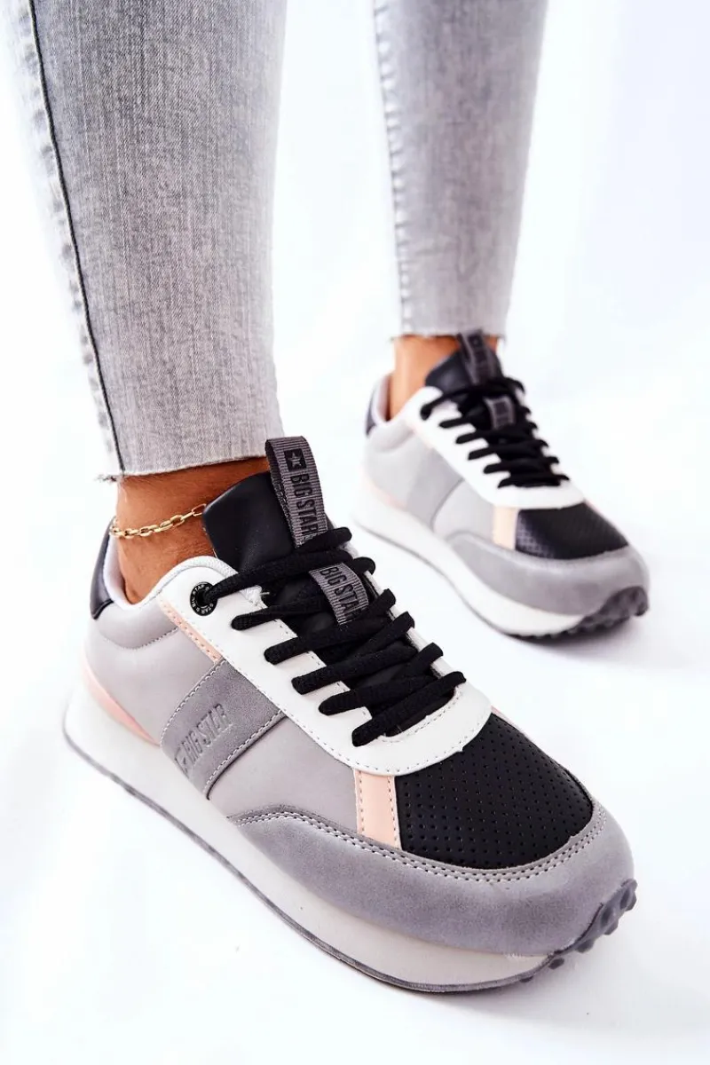 Sale Sportowe Buty Memory Foam Big Star II274398 Szaro-Czarne Damskie Trampki Damskie Big Star|Big Star