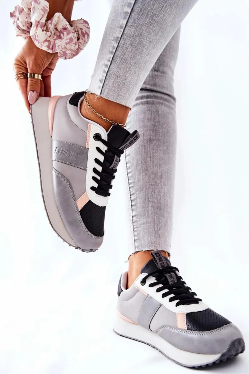 Sale Sportowe Buty Memory Foam Big Star II274398 Szaro-Czarne Damskie Trampki Damskie Big Star|Big Star