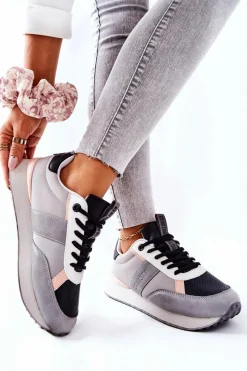 Sale Sportowe Buty Memory Foam Big Star II274398 Szaro-Czarne Damskie Trampki Damskie Big Star|Big Star