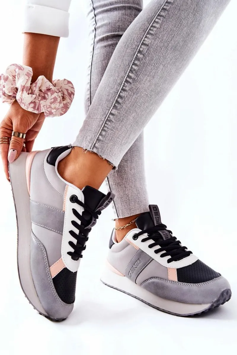 Sale Sportowe Buty Memory Foam Big Star II274398 Szaro-Czarne Damskie Trampki Damskie Big Star|Big Star