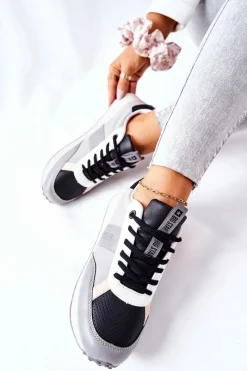 Sale Sportowe Buty Memory Foam Big Star II274398 Szaro-Czarne Damskie Trampki Damskie Big Star|Big Star