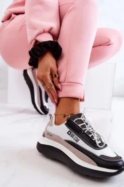 Clearance Sportowe Buty Sneakersy Big Star JJ274998 Biało-Czarne Damskie Buty Sportowe Big Star