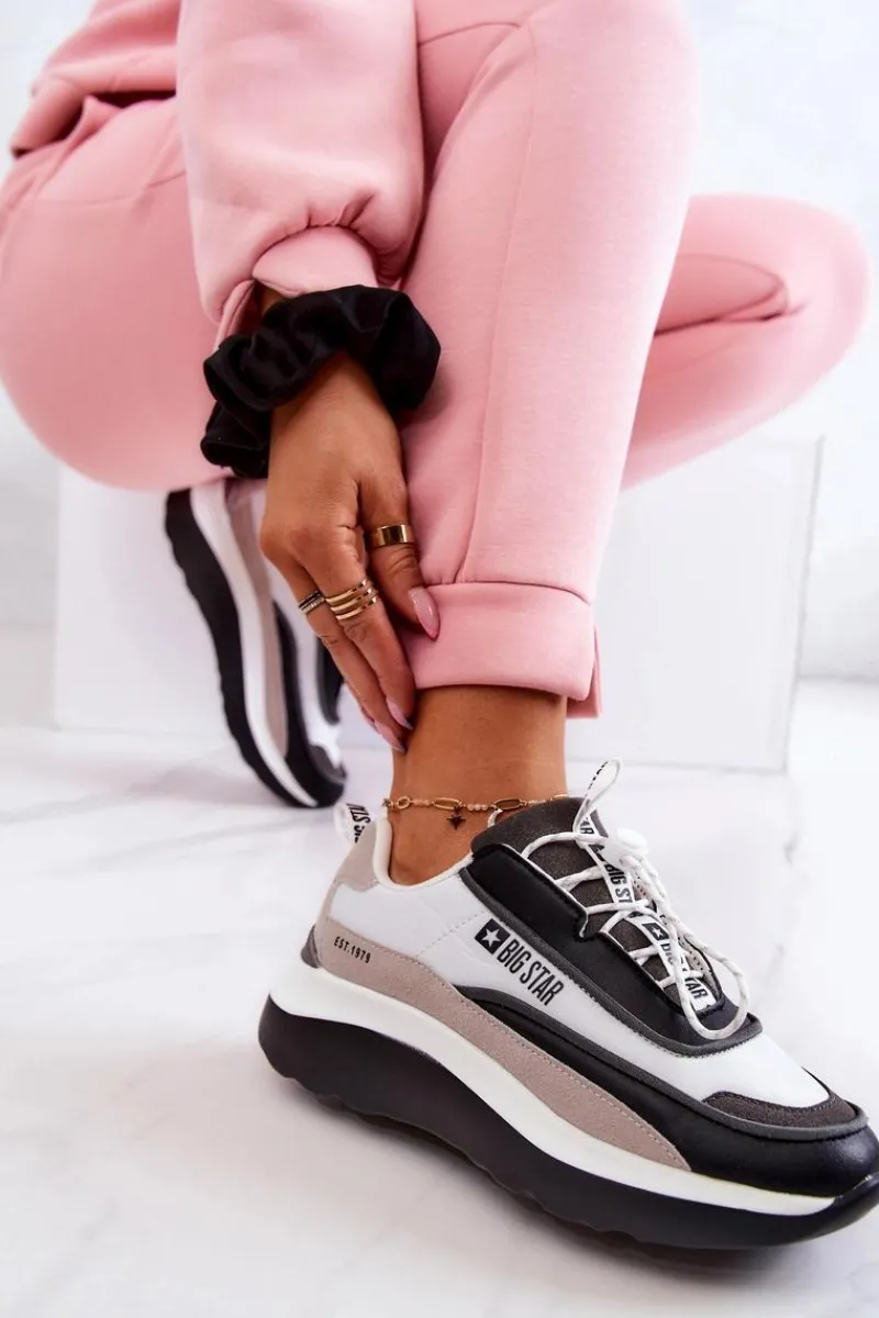 Clearance Sportowe Buty Sneakersy Big Star JJ274998 Biało-Czarne Damskie Buty Sportowe Big Star