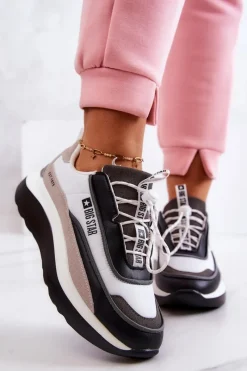 Clearance Sportowe Buty Sneakersy Big Star JJ274998 Biało-Czarne Damskie Buty Sportowe Big Star