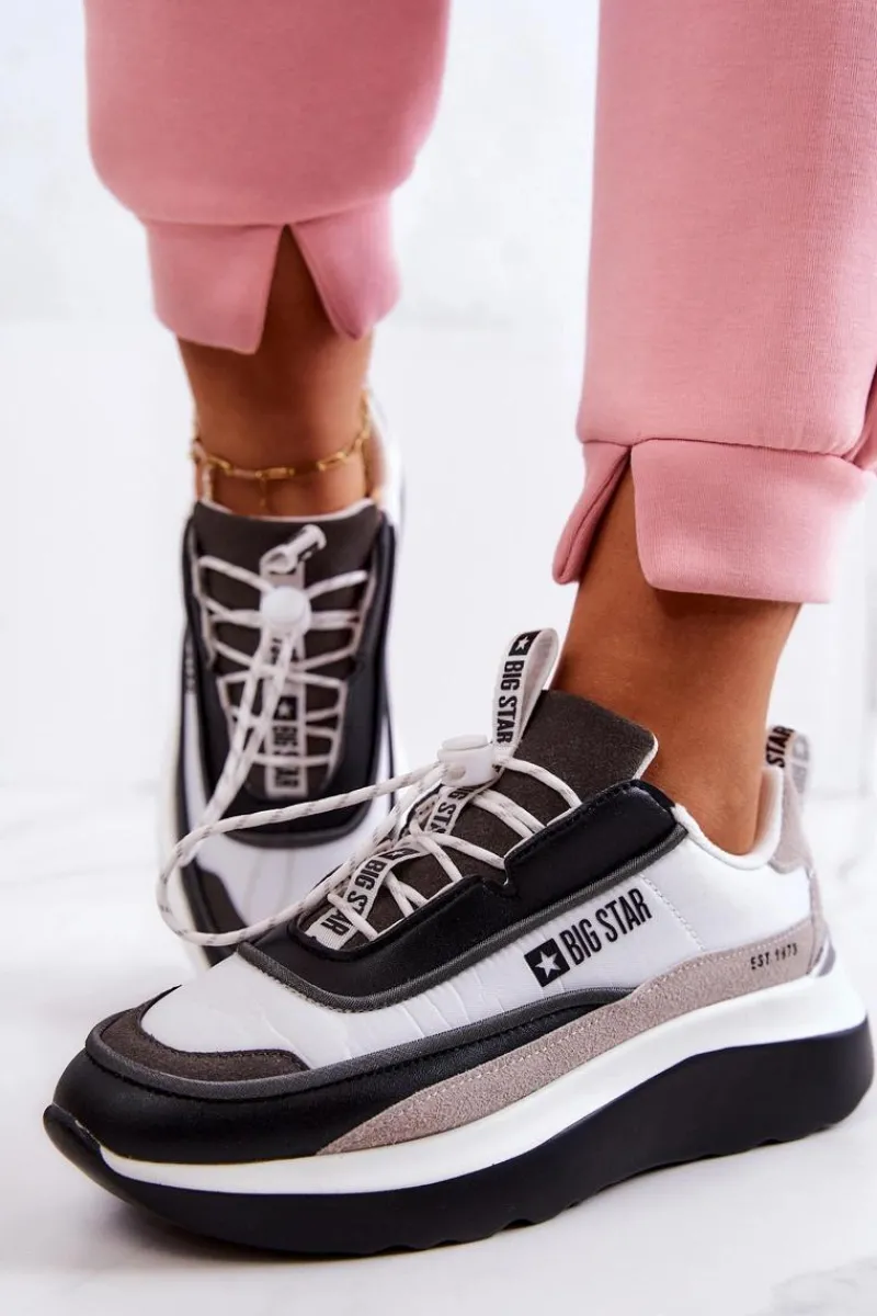 Clearance Sportowe Buty Sneakersy Big Star JJ274998 Biało-Czarne Damskie Buty Sportowe Big Star