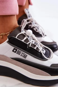 Clearance Sportowe Buty Sneakersy Big Star JJ274998 Biało-Czarne Damskie Buty Sportowe Big Star
