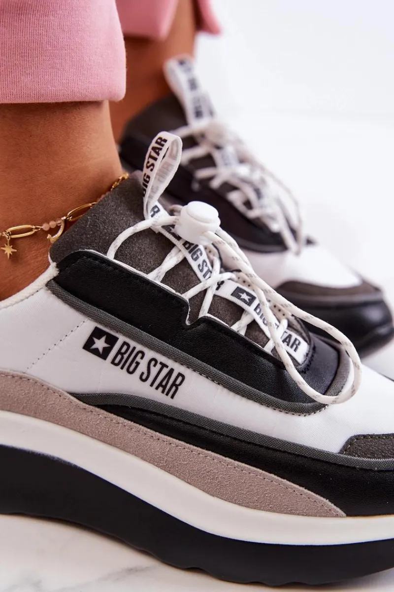 Clearance Sportowe Buty Sneakersy Big Star JJ274998 Biało-Czarne Damskie Buty Sportowe Big Star