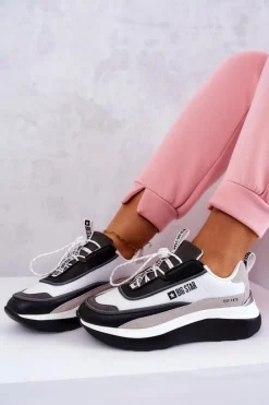 Clearance Sportowe Buty Sneakersy Big Star JJ274998 Biało-Czarne Damskie Buty Sportowe Big Star