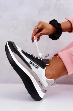 Clearance Sportowe Buty Sneakersy Big Star JJ274998 Biało-Czarne Damskie Buty Sportowe Big Star