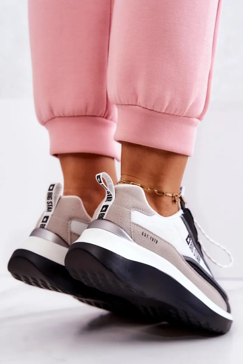 Clearance Sportowe Buty Sneakersy Big Star JJ274998 Biało-Czarne Damskie Buty Sportowe Big Star