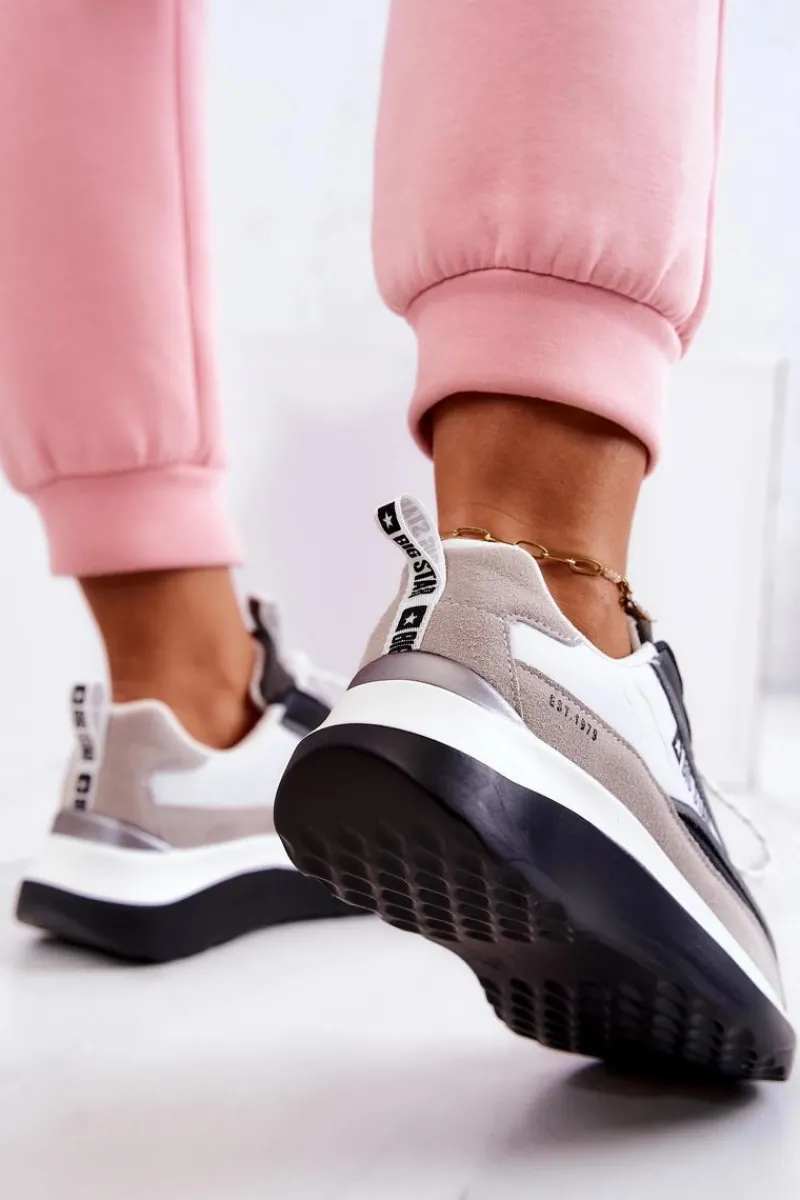 Clearance Sportowe Buty Sneakersy Big Star JJ274998 Biało-Czarne Damskie Buty Sportowe Big Star