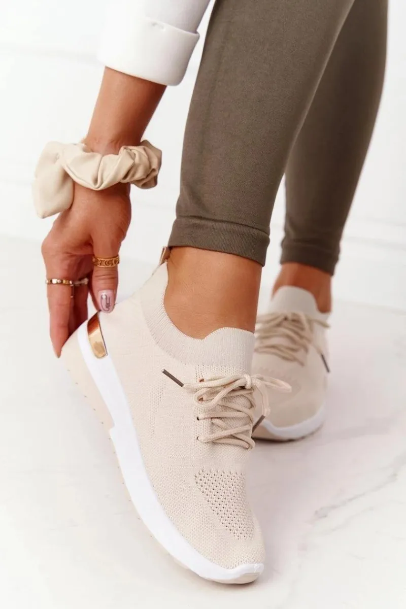 Outlet Sportowe Buty Sneakersy Na Koturnie Beżowe Adeyla Damskie Sneakersy Damskie