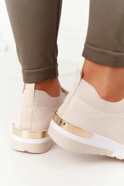 Outlet Sportowe Buty Sneakersy Na Koturnie Beżowe Adeyla Damskie Sneakersy Damskie