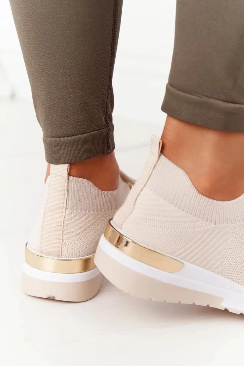 Outlet Sportowe Buty Sneakersy Na Koturnie Beżowe Adeyla Damskie Sneakersy Damskie