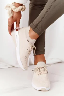 Outlet Sportowe Buty Sneakersy Na Koturnie Beżowe Adeyla Damskie Sneakersy Damskie
