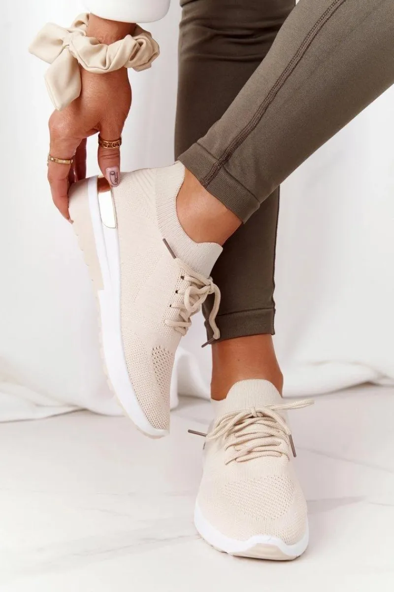 Outlet Sportowe Buty Sneakersy Na Koturnie Beżowe Adeyla Damskie Sneakersy Damskie