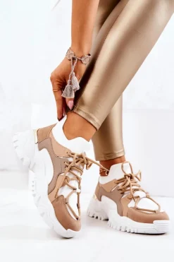 Sneakersy Damskie>Boto Sportowe Buty Sneakersy Skarpetkowe Beżowo-Białe Colleen