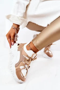 Sneakersy Damskie>Boto Sportowe Buty Sneakersy Skarpetkowe Beżowo-Białe Colleen