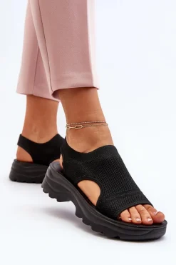 Discount Boto Sportowe Sandały Damskie Na Grubej Podeszwie Czarne Deinaleia Czarny