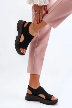 Discount Boto Sportowe Sandały Damskie Na Grubej Podeszwie Czarne Deinaleia Czarny