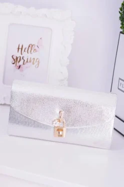 Kopertówki>Boto Srebrna Kopertówka Złoty Łańcuch Zatrzask Kłódka