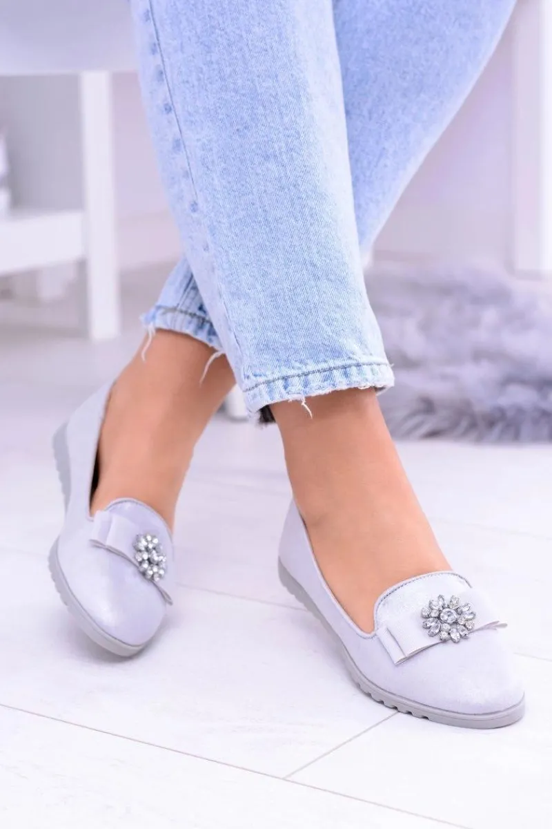 Baleriny Klasyczne>Boto Srebrne Damskie Baleriny Lordsy Cyrkonie Rumi