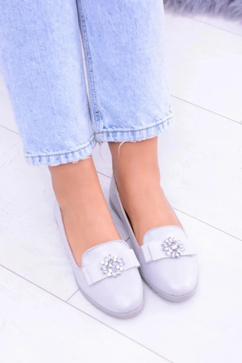 Baleriny Klasyczne>Boto Srebrne Damskie Baleriny Lordsy Cyrkonie Rumi