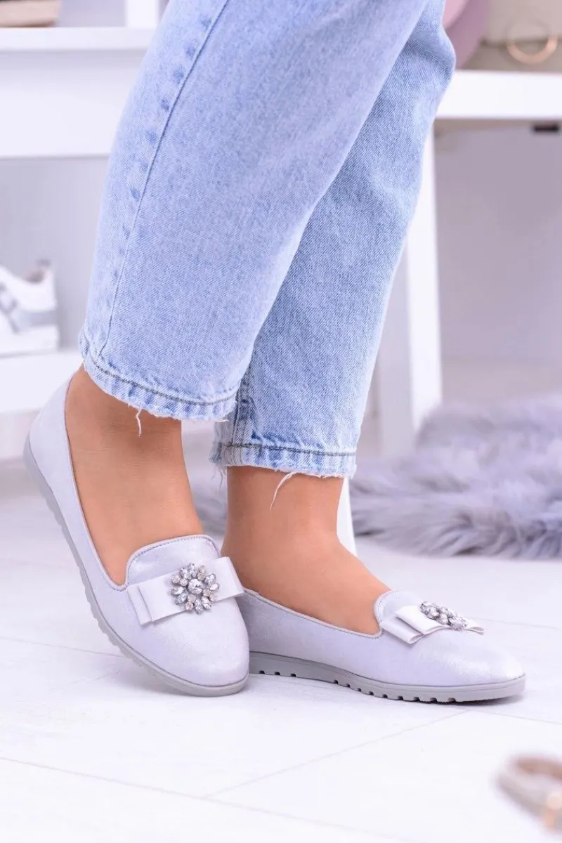 Baleriny Klasyczne>Boto Srebrne Damskie Baleriny Lordsy Cyrkonie Rumi