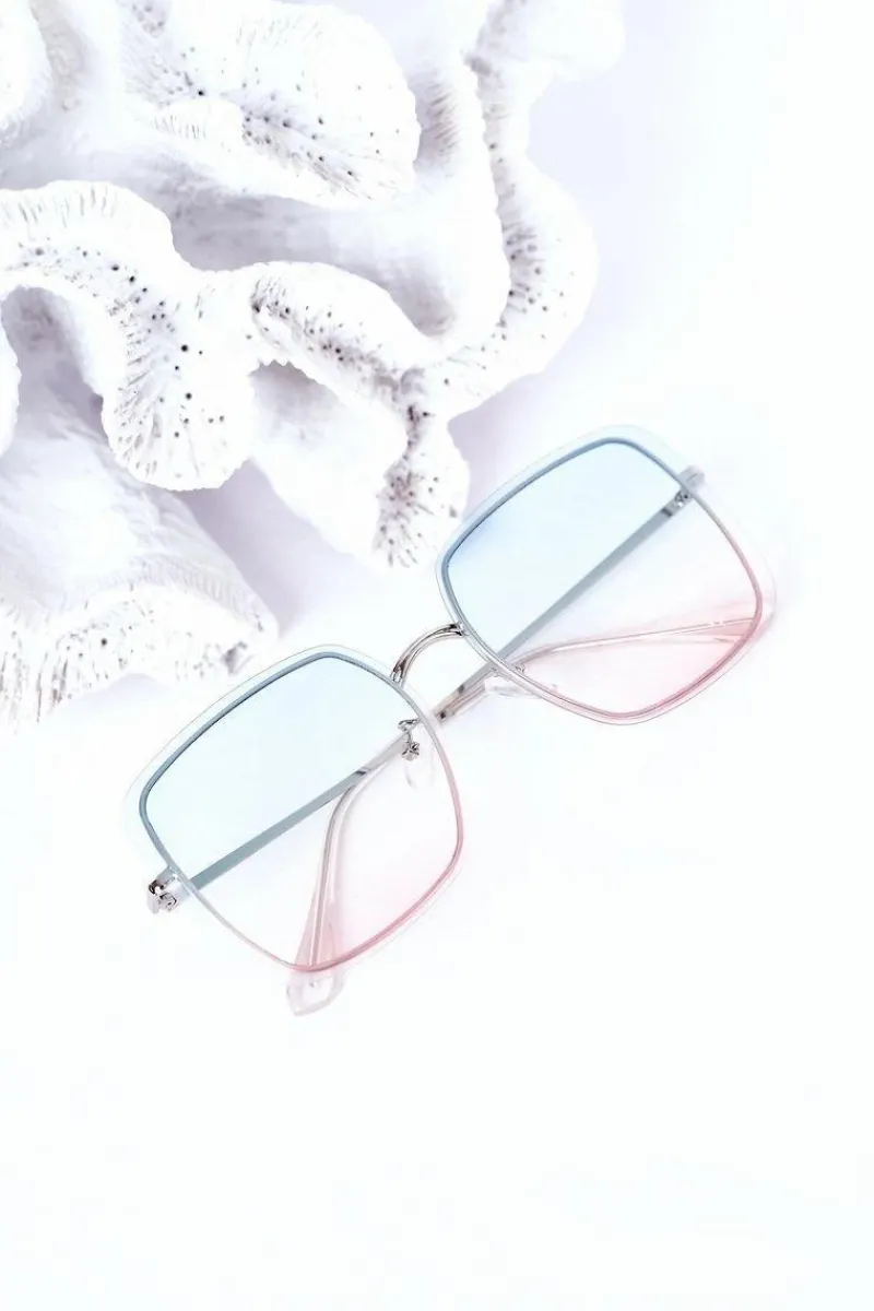 New Srebrne Kwadratowe Okulary Niebiesko-Różowe Ombre Okulary