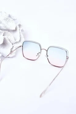 New Srebrne Kwadratowe Okulary Niebiesko-Różowe Ombre Okulary