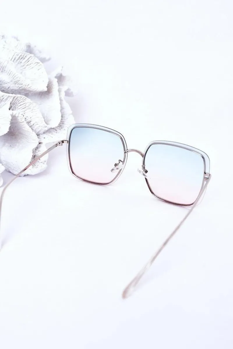 New Srebrne Kwadratowe Okulary Niebiesko-Różowe Ombre Okulary