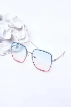 New Srebrne Kwadratowe Okulary Niebiesko-Różowe Ombre Okulary