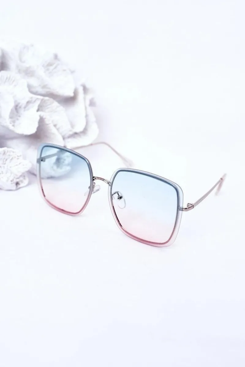 New Srebrne Kwadratowe Okulary Niebiesko-Różowe Ombre Okulary