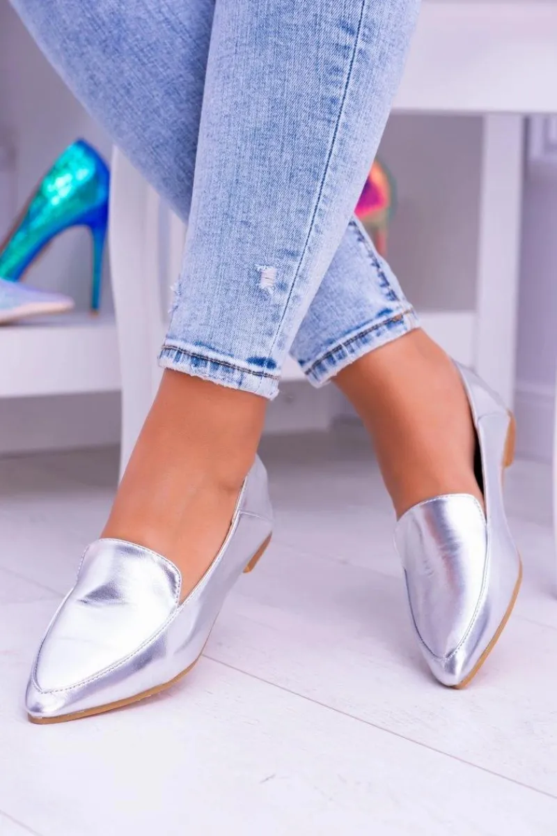 Clearance Srebrne Lustrzane Mokasyny Damskie Lu Boo Mireldo Damskie Mokasyny Damskie Skórzane