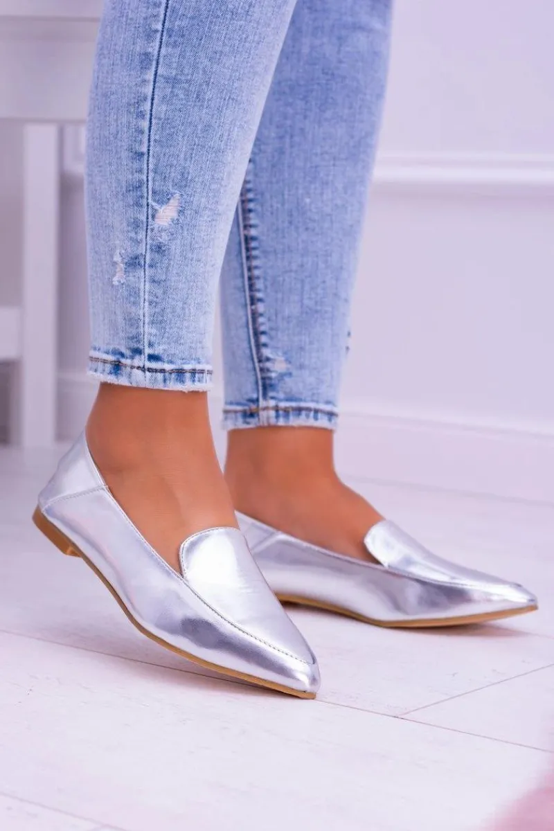 Clearance Srebrne Lustrzane Mokasyny Damskie Lu Boo Mireldo Damskie Mokasyny Damskie Skórzane