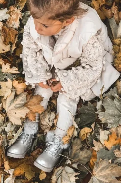 Dziewczęce>Boto Srebrne Ocieplane Dziecięce Botki Trapery Fobos Srebrny