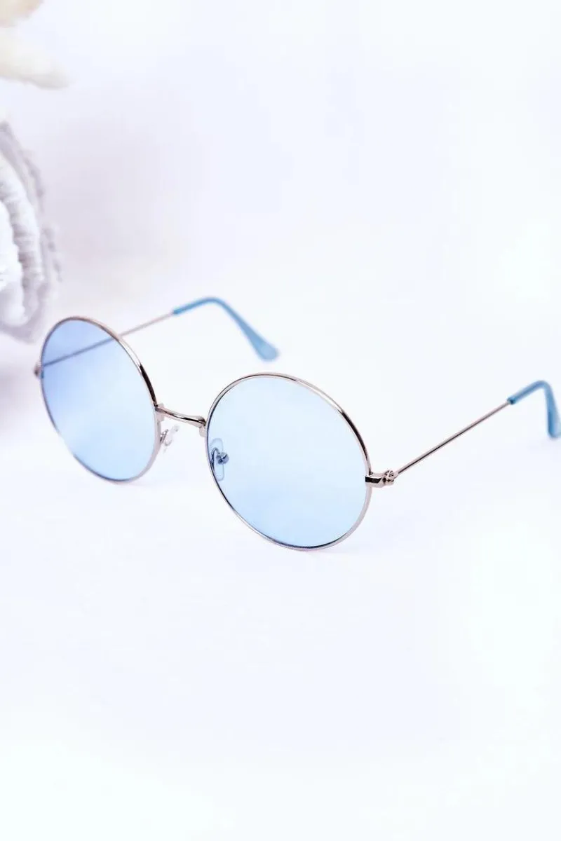 Discount Srebrne Okulary Lenonki Z Niebieskimi Szkłami Okulary