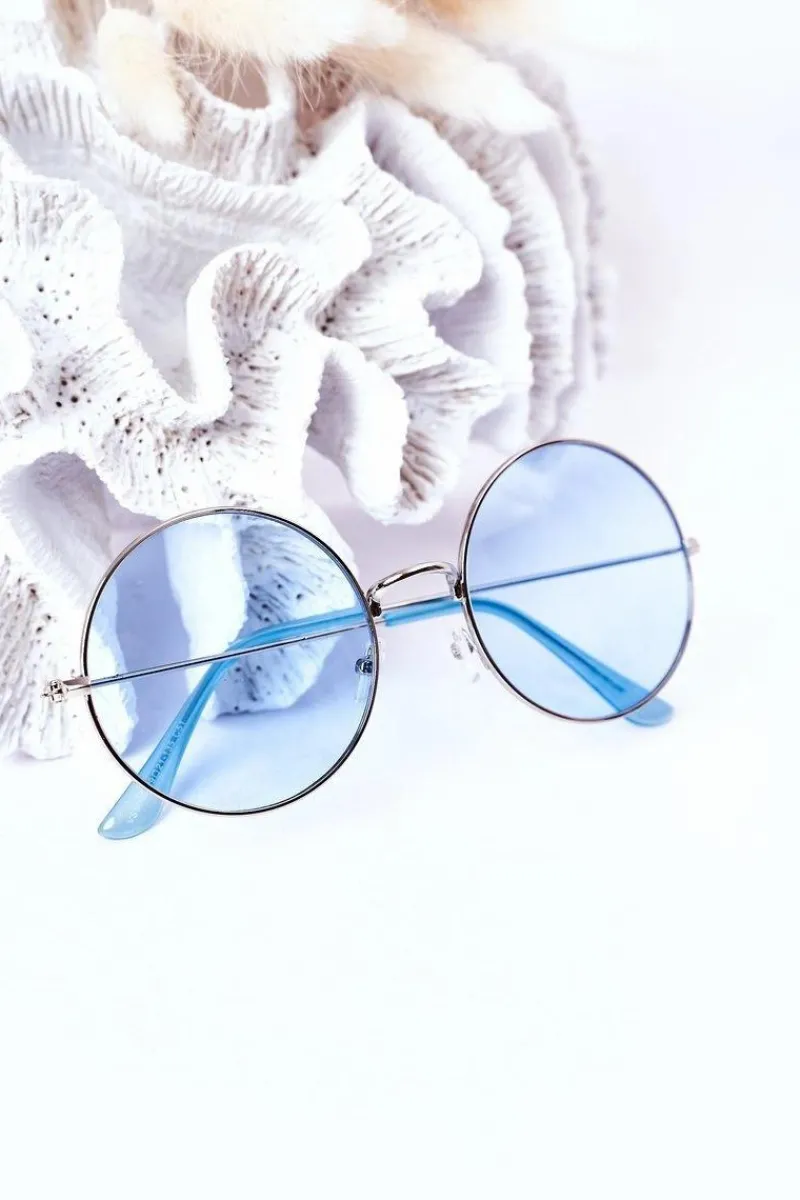Discount Srebrne Okulary Lenonki Z Niebieskimi Szkłami Okulary