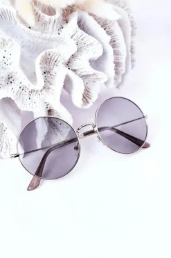 Discount Boto Srebrne Okulary Lenonki Z Szarymi Szkłami