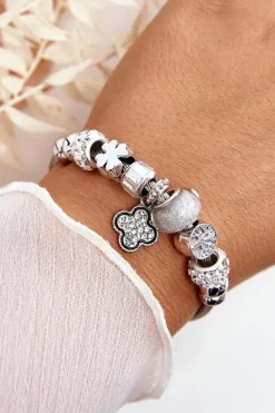 Bransoletki>Boto Stalowa Bransoletka Z Charmsami Srebrna