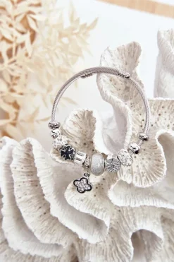 Bransoletki>Boto Stalowa Bransoletka Z Charmsami Srebrna