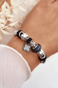 Best Boto Stalowa Bransoletka Z Charmsami Srebrno-Czarna