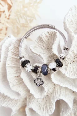 Best Boto Stalowa Bransoletka Z Charmsami Srebrno-Czarna