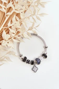 Best Boto Stalowa Bransoletka Z Charmsami Srebrno-Czarna
