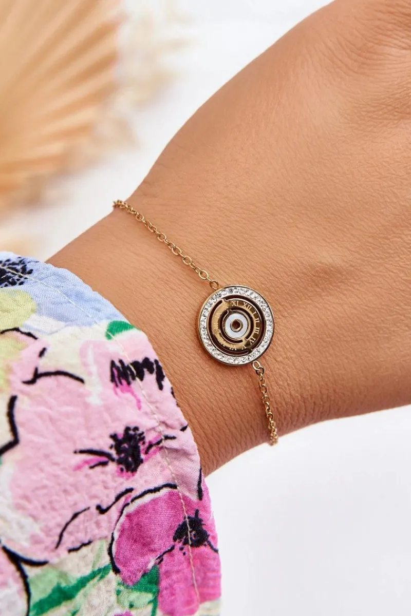 Outlet Stalowa Bransoletka Z Kołem I Cyrkoniami Złota Bransoletki