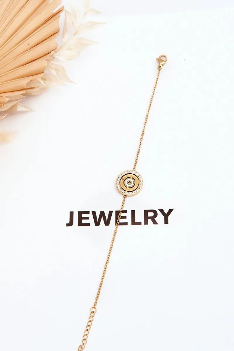 Outlet Stalowa Bransoletka Z Kołem I Cyrkoniami Złota Bransoletki