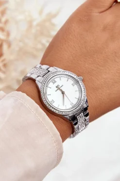 Clearance Stalowy Masywny Zegarek Z Cyrkoniami Giorgio & Dario Srebrny Zegarki