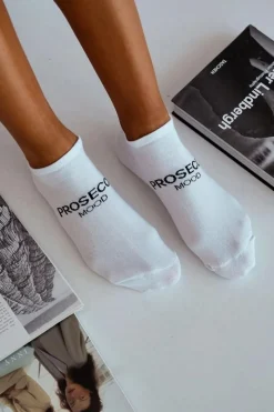 Skarpetki|Skarpetki>Milena Stopki Damskie PROSECCO MOOD Biało-Czarne Biały