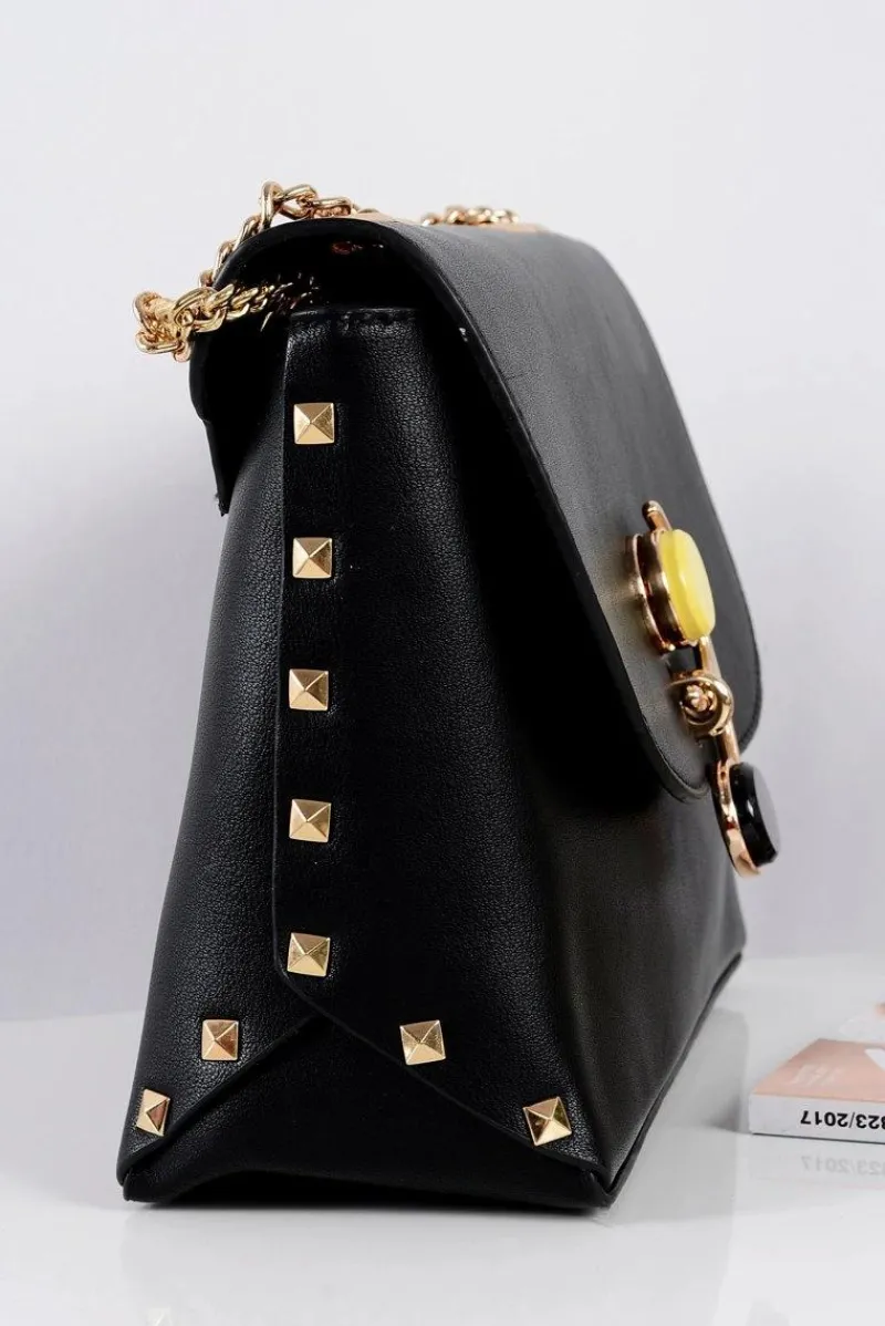 Clearance Stylowa Czarna Torebka Damska Listonoszka Złoty Łańcuch Listonoszki